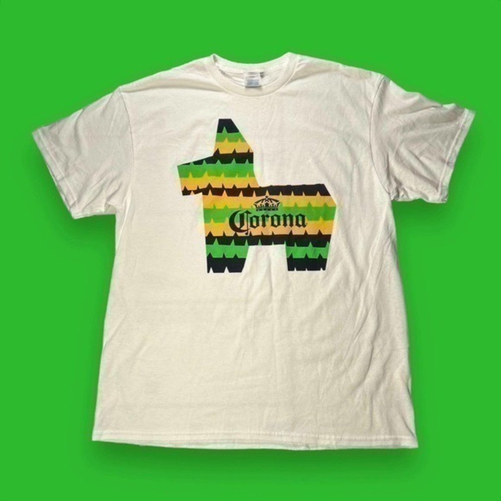 Delta White and Multicolor Corona Piñata Beer Tshirt Size Large - "Sammy"